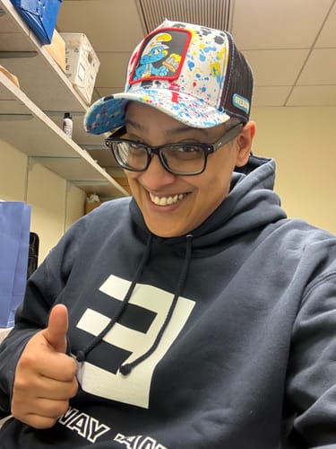 Customer photo review of OVERLORD X Smurfs: Painter Smurf Trucker Cap