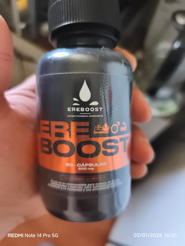 Reseña con foto de un cliente sobre EREBOOST | 60 Cápsulas