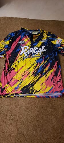 Customer photo review of ELEVATED - PINK YELLOW BLUE - BOWLING JERSEY