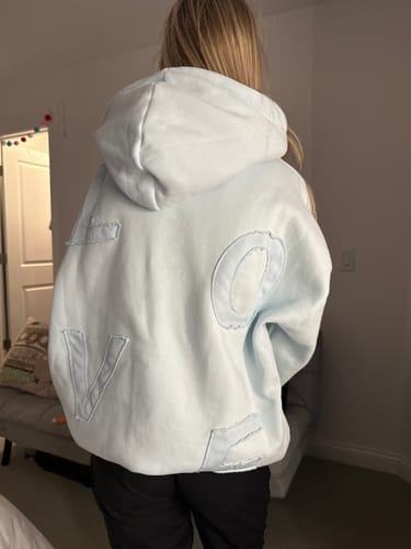 Customer photo review of "all love/ love all" Hoodie (saltwater)