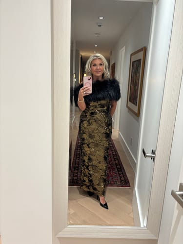 Customer photo review of Leslie Dress in Antique Gold by HELSI - RENTAL