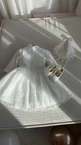 Customer photo review of Girl White Long Sleeve Stand Collar Lace Princess Dresses Baby Girl Formal Dresses