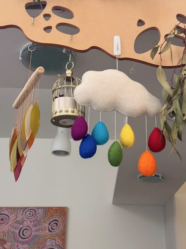 Customer photo review of Cloud Nursery Mobile - Bright Rainbow Raindrops