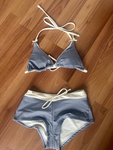 Customer photo review of Seamolly Colorblock Gingham Lace Bowknot Boyshorts Bikini Set