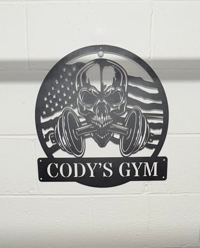 Customer photo review of Custom Metal American Fitness Skull Wall Art - Custom Metal Gym Decor - 20+Color Options