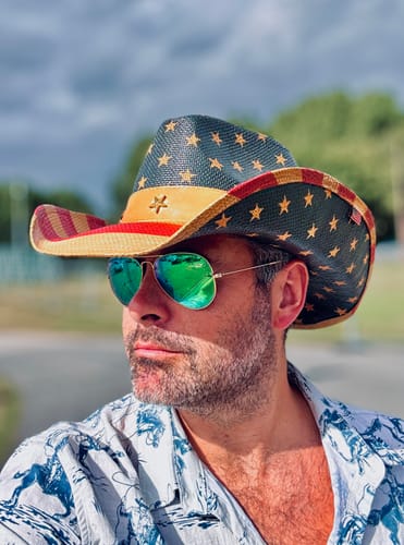 Customer photo review of Men's Horse Print Cowboy Button Up Holiday Short Sleeve Shirt