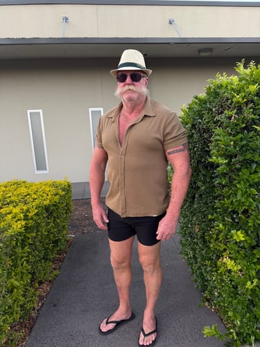 Customer photo review of Stretch Knit Short Sleeve Shirt - Walnut