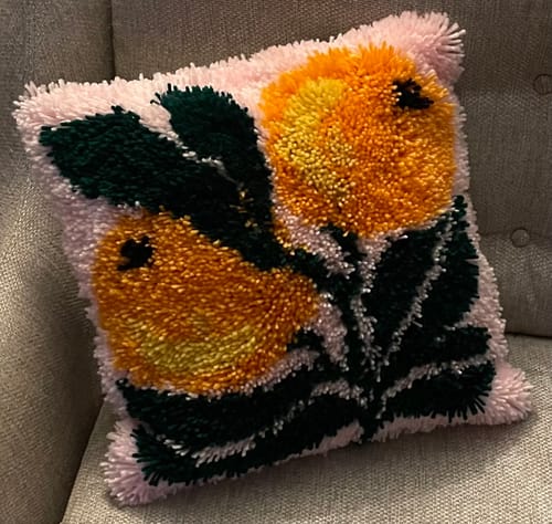 Customer photo review of A Bounty of Oranges Latch Hook Cushion Kit