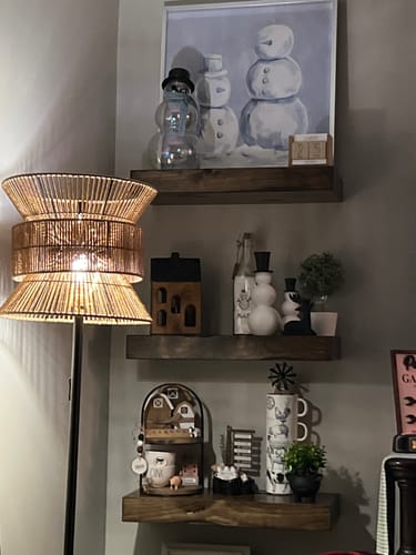 Customer photo review of Distressed 3" Thick Floating Shelves