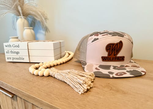 Customer photo review of Custom Leather Patch 7 Panel Trucker Hat - Richardson 168P