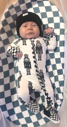 Customer photo review of Bamboo Zippy Sleeper in Merry Mischief
