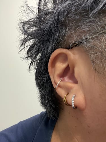 Customer photo review of Versa Single Spark Lab Grown Diamond Huggies Hoop Earrings