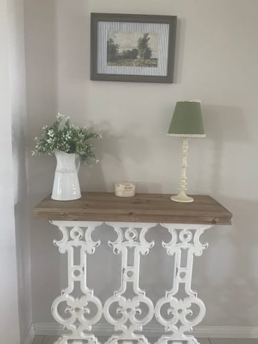 Customer photo review of Moss Green Braided Trim Lamp Shade & Ivory Base - Table Lamp