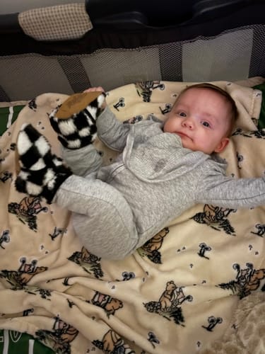 Customer photo review of Sherpa Bootie in Black + White Checkered