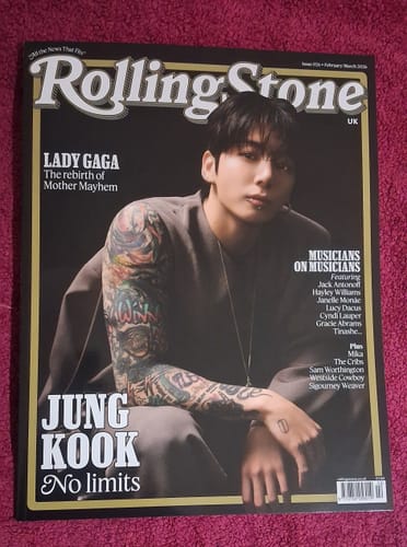 Customer's photo of the Rolling Stone UK magazine with Jungkook on the cover, displaying his arm tattoos.
