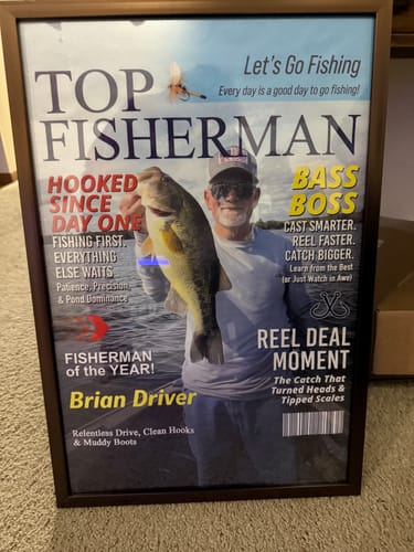 Customer photo review of Personalized "Top Fisherman" Magazine Cover Poster With Photo & Name Angler Funny Fisherman Gift For Fishing Lover