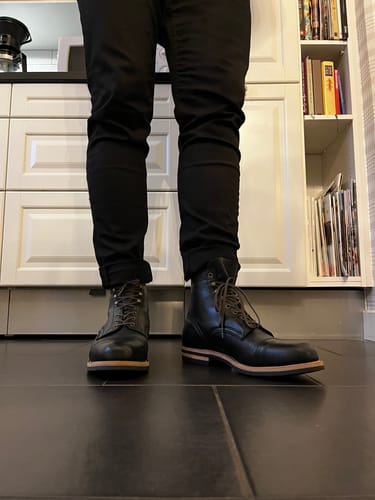 Customer photo review of Almond CapToe Logging Boot -luosjiet®boots - Black Xizang Yak Leather