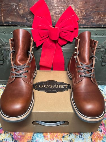 Customer photo review of Munson Plain Toe Logging Boot -luosjiet®boots - Brown Full Grain oiled Cowhide