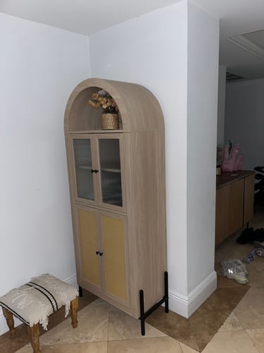 Customer photo review of Belleze 65" Tall Arched Storage Cabinet with Glass & Rattan Doors