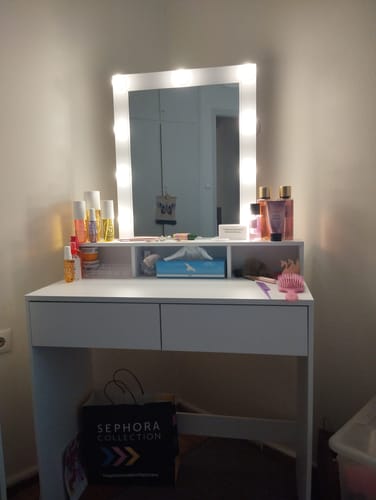 Customer photo review of Τραπέζι Μπουντουάρ Μακιγιάζ Μεικαπ Τουαλέτας Κρεβατοκάμαρας Καθρέφτης Λευκό με Φωτισμό LED Ρυθμιζόμενη Φωτεινότητα RD-T114W01