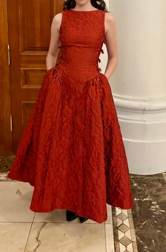 Customer photo review of Frannie Jacquard Midi Dress by Sau Lee - RENTAL