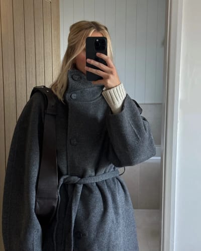 Customer photo review of Dolly Long Belted High Collar Coat