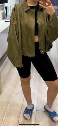 Customer photo review of Zelda Suede Bomber Jacket