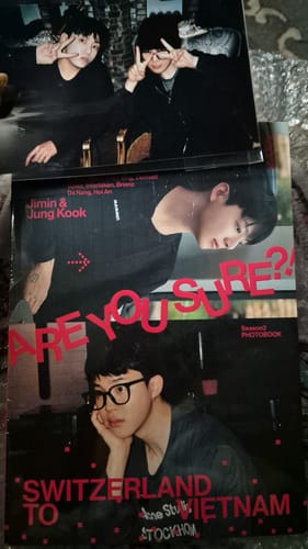 Customer's ARE YOU SURE?! SEASON2 PHOTOBOOK with an included printed photo of Jimin and Jung Kook.