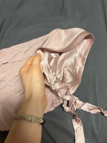Customer photo review of Silkvana Long Mulberry Silk Sleeping Bonnet – 19 Momme