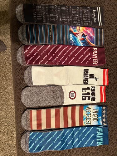 Customer photo review of The Prayer Verses - Bible Verse Crew Socks