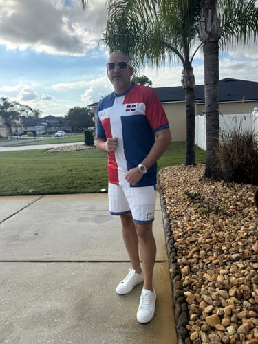 Reviewer standing outdoors wearing the Aldo Pointelle Short as part of a full outfit.