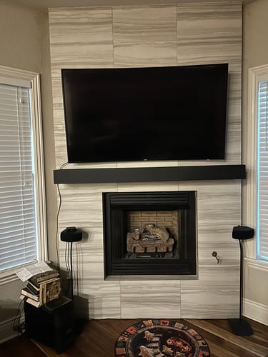 Customer photo review of Floating Fireplace Mantel Shelf - Non-Combustible Metal Mantel, Any Size, Modern Fire Rated Steel Shelf, Black