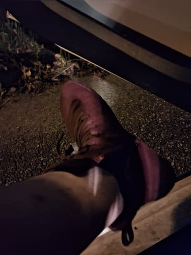 Reviewer's Vaistoa Tunto 2 -paljasjalkatennarit kuvattuna jalassa ulkona pimeällä.