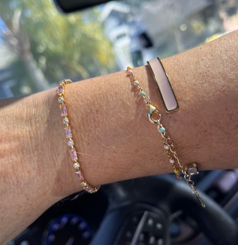 Customer photo review of Badass Sisterhood Pink And White Tennis Bracelet