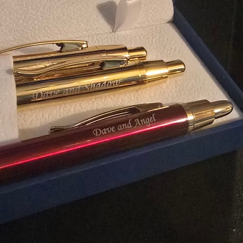 Customer photo review of Dayspring Pens Monroe Pen and Pencil Set - Ruby Red