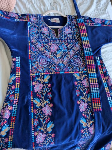 Customer photo review of Velvet Royal Blue Floral Long Fully Embroidered Thobe