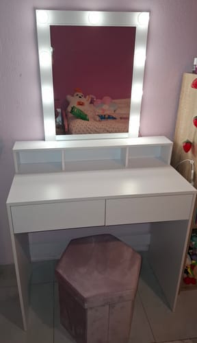 Customer photo review of Τραπέζι Μπουντουάρ Μακιγιάζ Μεικαπ Τουαλέτας Κρεβατοκάμαρας Καθρέφτης Λευκό με Φωτισμό LED Ρυθμιζόμενη Φωτεινότητα RD-T114W01