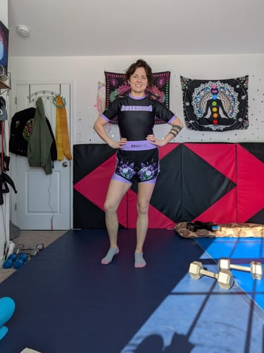 Customer photo review of Lavender Haze BJJ Rash Guard