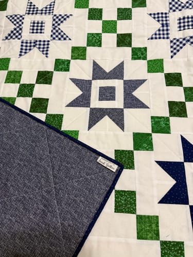Customer photo review of Stars and Chains Pre-Cut Ready-To-Sew Quilt Kit (Includes Backing!)