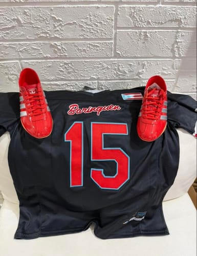 Customer's black Puerto Rico Heritage Football Jersey showing the custom name 'Borinquen' and number '15' on the back.
