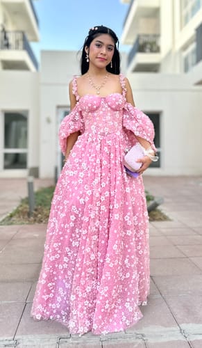 Customer photo review of Romantic Pink Floral Embellished Evening Gown