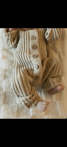 Customer photo review of Little B's Chunky Rib Baby Jumpsuit - Oak