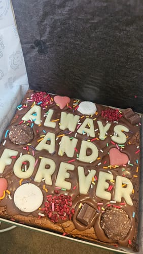 Customer photo review of Custom message heart brownie