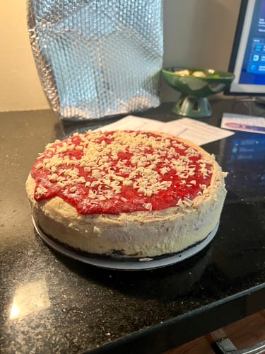 Customer photo review of White Chocolate Raspberry Cheesecake