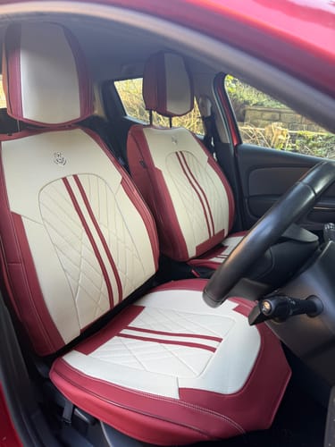 Customer photo review of 2pcs Beige & Red Prestige Car Seat Covers / Waterproof