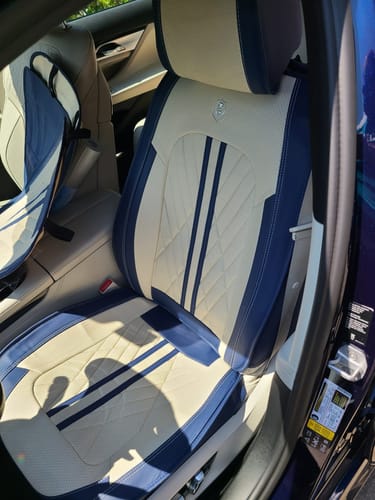 Customer photo review of 2pcs Beige & Green Prestige Car Seat Covers / Waterproof