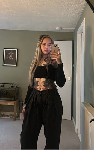 Customer photo review of Omirad Pinstripe Barrel Trousers