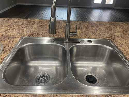 Customer's double stainless steel sink, the subject of their review for the polish.