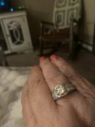 Customer photo review of Bezel Colored Moissanite Channel Euro Shank Pave Engagement Ring