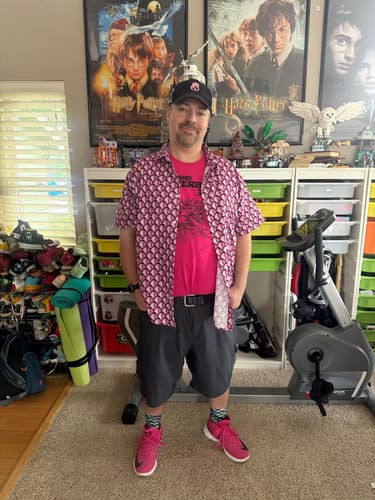 Customer photo review of Dragon Scales Pink Dnd Button Up Shirt